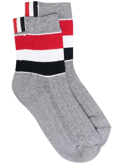 Thom Browne Stripe-print Athletic Ankle Socks In Grey