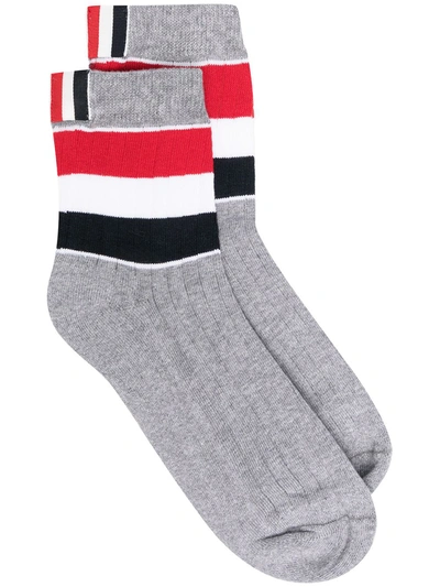Thom Browne Wide-stripe Athletic Ankle Socks In Grey
