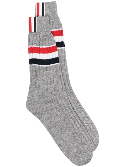 Thom Browne Chunky Rib Stripe-print Socks In Grey