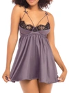 Oh La La Cheri Women's Satin And Lace Empire Waist Baby Doll With Satin G-string And Decorative Spaghetti Strap Det In Shark,black