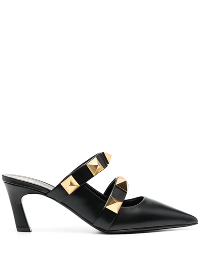 Valentino Garavani Roman Stud Mules In Black Leather