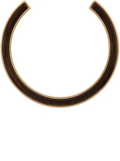 Jil Sander Gold Tone Eclipse Wood Choker Necklace