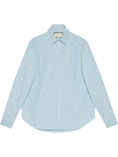 Gucci Gg Stripe Fil Coupé Cotton Shirt In Light Blue