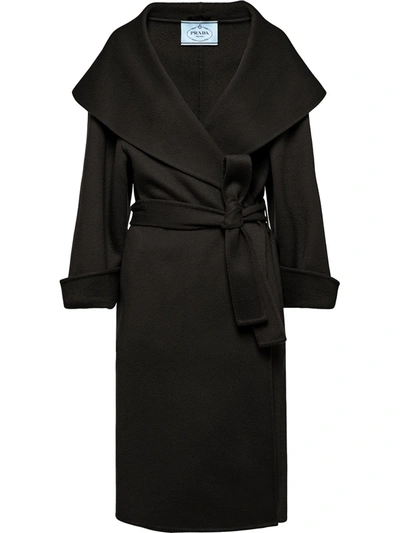 Prada Belted Cashmere Coat In Black