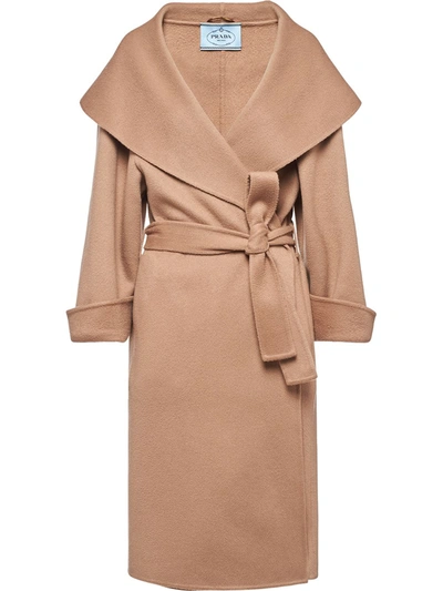 Prada Cashmere Self-tie Wrap Coat In F0040cammello