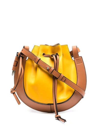 Loewe Small Horseshoe Colourblock Leather Saddle Bag In Narcissus Yellow/tan