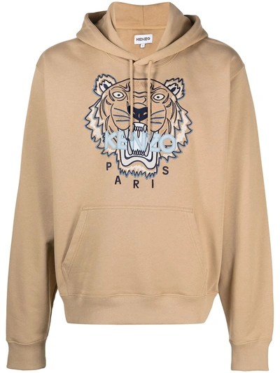 Kenzo Embroidered-logo Drawstring Hoodie In Neutrals