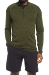 Zella Quarter Zip Pullover In Green Cypress Melange