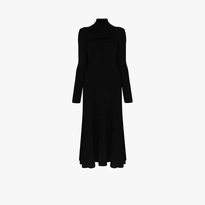 Rosie Assoulin Thousand In One Ways Convertible Ribbed Wool Turtleneck Midi Dress In Black