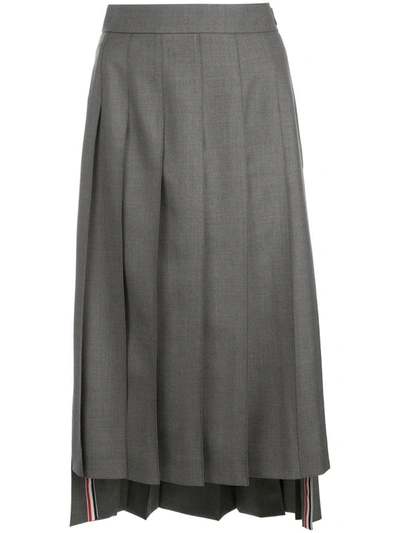 Thom Browne Pleated Midi Skirt In Gray