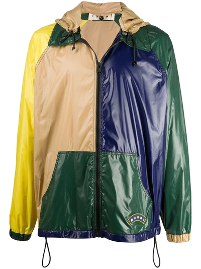 Marni Colour-blocked Drawstring-hem Shell Hooded Jacket In Multicolor