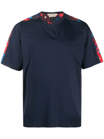 Marni Men's Knit T-shirt W/ Floral Poplin Back In Y4427