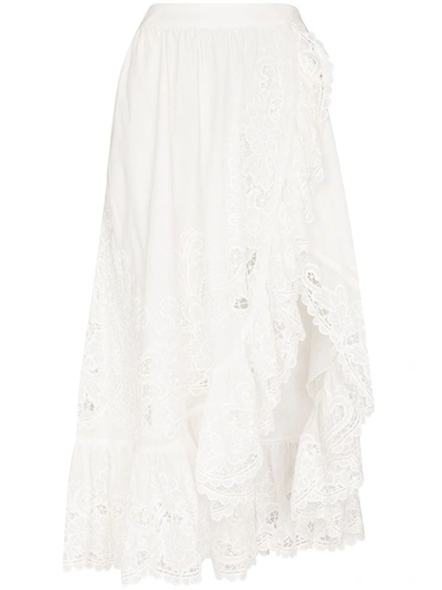 Zimmermann Lulu Asymmetric Ruffled Broderie Anglaise Cotton Wrap Skirt In Ivory