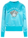 Versace Light Blue Embroidered Medusa Crew Neck Sweatshirt In Azzurro