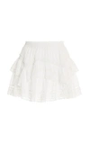 Loveshackfancy Tiered Ruffle Cotton Miniskirt In White