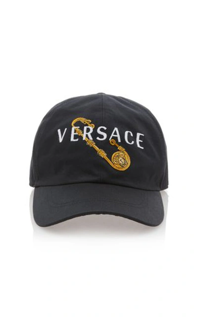Versace Safety Pin Cotton Baseball Hat In Black