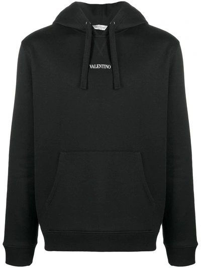 Valentino Jersey Hoodie With Logo Print In Black