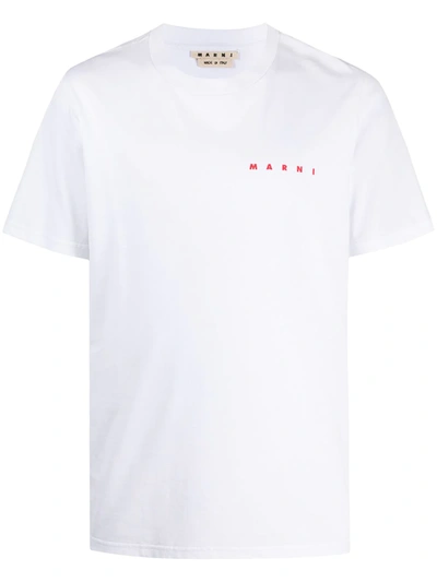 Marni Logo Embroidered Cotton Jersey T-shirt In White