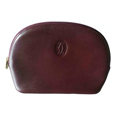 Pre-owned Cartier C Leather Clutch Bag In Burgundy