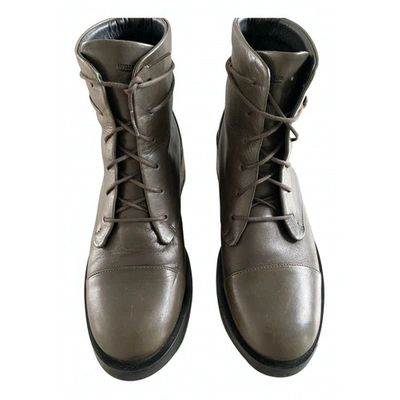 Pre-owned Royal Republiq Leather Lace Up Boots In Khaki