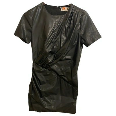 Pre-owned Msgm Leather Mini Dress In Black