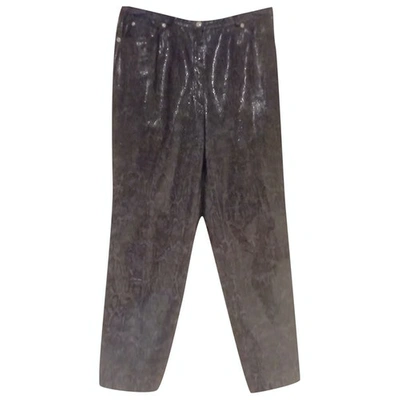 Pre-owned Escada Leather Large Pants In Grey