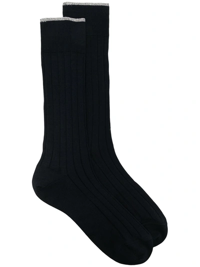 Brunello Cucinelli Ribbed Ankle Socks In Blue