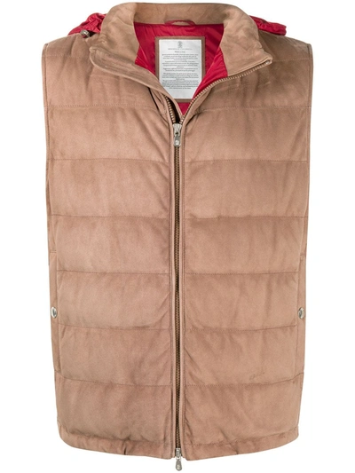 Brunello Cucinelli Quilted Suede Gilet In Brown