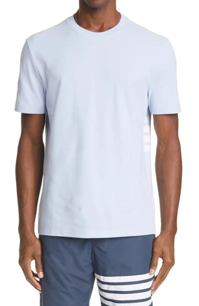 Thom Browne 4-bar Back Stripe Pique T-shirt In Light Blue