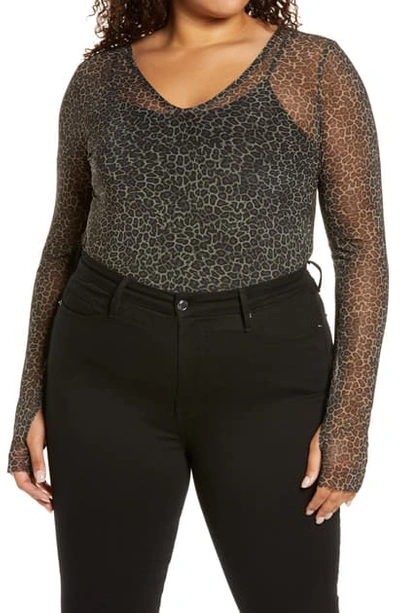 Afrm Geri Power Mesh Top In Vintage Leopard