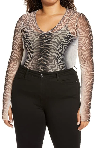 Afrm Geri Power Mesh Top In Placement Ombre Animal