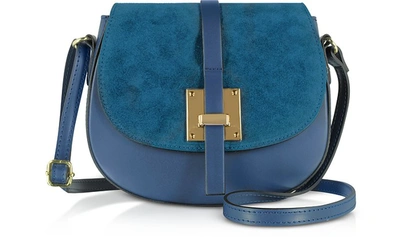 Gisèle 39 Handbags Pollia Leather And Suede Shoulder Bag In Bleu
