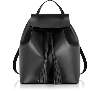 Gisèle 39 Designer Handbags Genuine Leather Backpack W/tassels In Noir