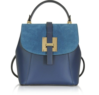 Gisèle 39 Handbags Palazia Black Suede And Leather Small Backpack In Bleu