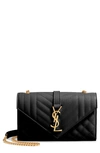 Saint Laurent Envelope Triquilt Small Ysl Shoulder Bag In Grained Leather In Noir