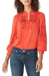 LUCKY BRAND FLORAL EMBROIDERED KNIT TOP,7W65499