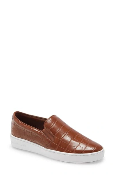 Michael Michael Kors Keaton Slip-on Sneaker In Chestnut Embossed Croc Leather