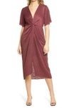 All In Favor Dolman Plissé Midi Dress In Tawny Port