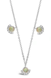 Sterling Forever Half Halo Opal Pendant Necklace In Silver
