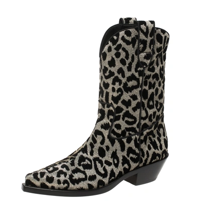 Pre-owned Dolce & Gabbana Dolce And Gabbana Black/grey Shimmering Leopard Laurex Fabric Cowboy Boots Size 40