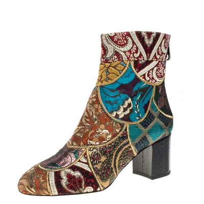 Pre-owned Dolce & Gabbana Multicolor Brocade Fabric Ankle Boots Size 38