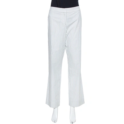Pre-owned Etro White Pinstriped Cotton Straight Leg Trousers L