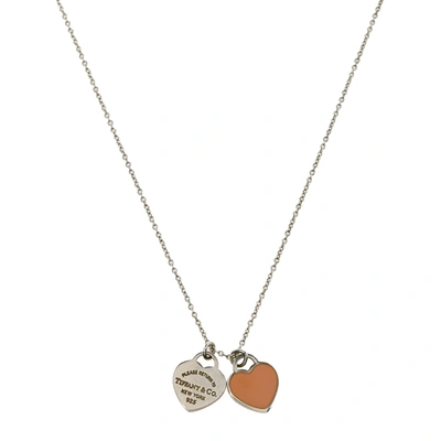 Pre-owned Tiffany & Co Return To Tiffany Mini Double Heart Tag Pendant Chain Necklace In Pink