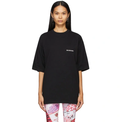 Balenciaga Medium Fit Embroidered Cotton T-shirt In Black,white