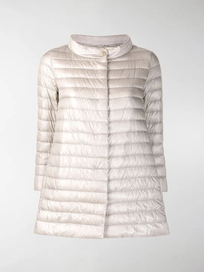 Herno Funnel-neck Mid-length Quilted Jacket In Grey