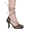 Bottega Veneta Fishnet Mesh Leather Anklet Heeled Sandals In Black