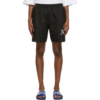Palm Angels Hue Gothic Logo Print Tech Jersey Shorts In Black