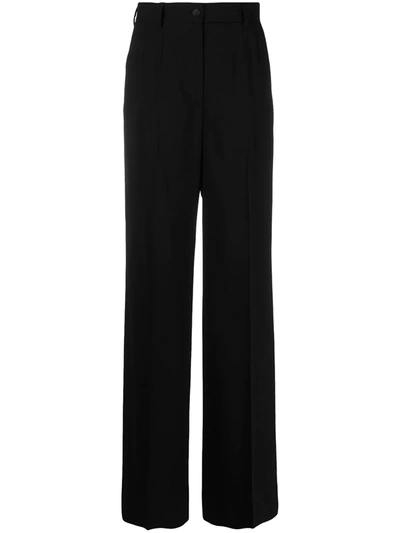Dolce & Gabbana High-waisted Wide-leg Trousers In N0000 Black