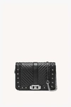 Rebecca Minkoff Chevron Quilted Small Love Crossbody With Studs In Black Studs/silver