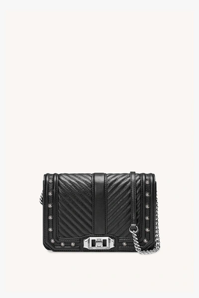 Rebecca Minkoff Chevron Quilted Small Love Crossbody With Studs In Black Studs/silver